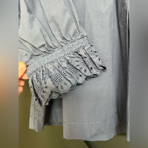 DÔEN Nerona Cotton Eyelet Ruffle Collar Blouse in Atlantic Blue, Size Large - Picture 3 of 6